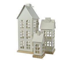 Lantaarn-huis ijzer wit 12x12x30cm