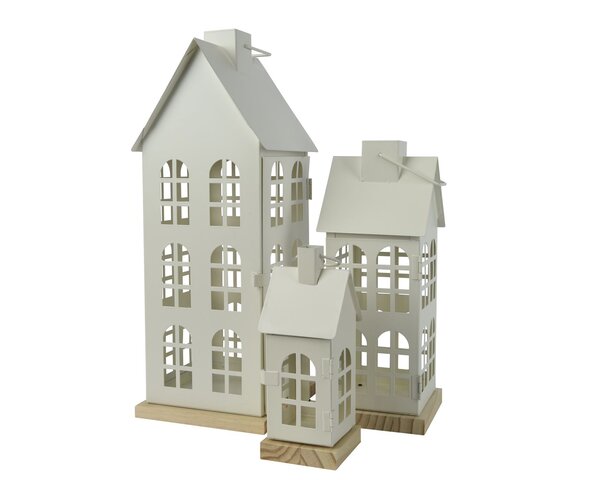 Lantaarn-huis ijzer wit 8x8x20cm