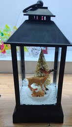 Lantaarn Kerst met sneeuwbol effect 15x15x30cm
