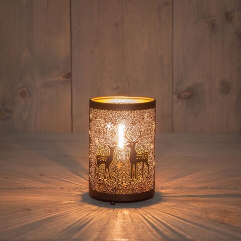 Lantaarn met rendieren D18xH13cm zwart goud