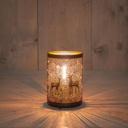 Lantaarn met rendieren D18xH13cm zwart goud
