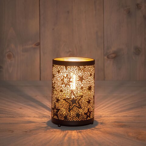 Lantaarn met sterren D8xH13cm zwart goud