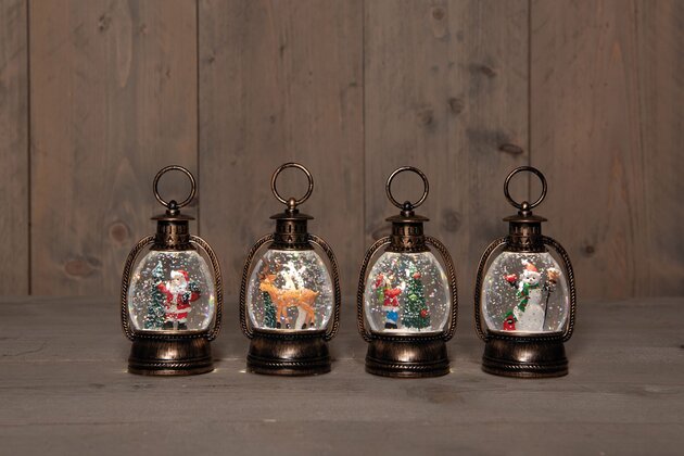 Lanterne boule à neige 13x8cm blanc chaud 4ass