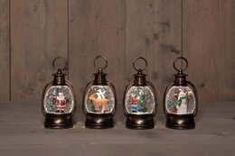 Lanterne boule à neige 13x8cm blanc chaud 4ass