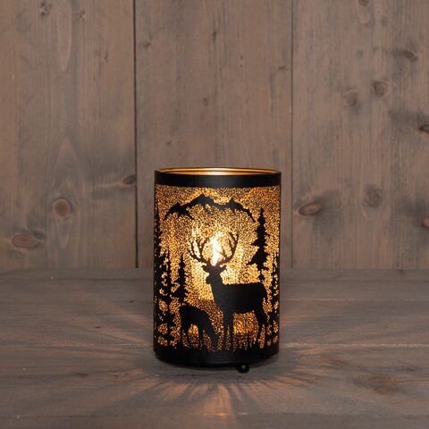 Lanterne D10xH16cm noir or - avec renne