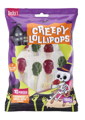 Lollipop Creepy Tasty bones 100g 8stuks aardbei/appelsmaak - afbeelding 3