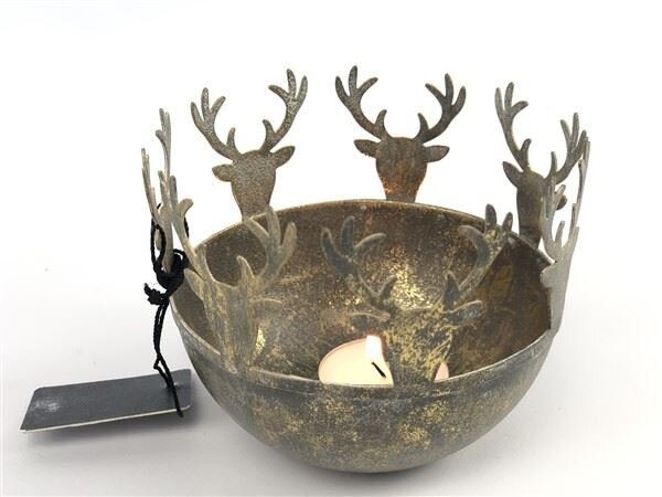 Metal candle holder w/deer gold d9.5x11x11*h 11