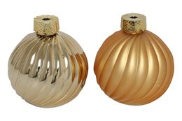 Mini vaas kerstbal D10cm gouden streep 2ass