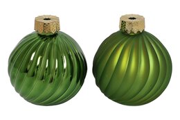 Mini vaas kerstbal D10cm groene streep 2ass