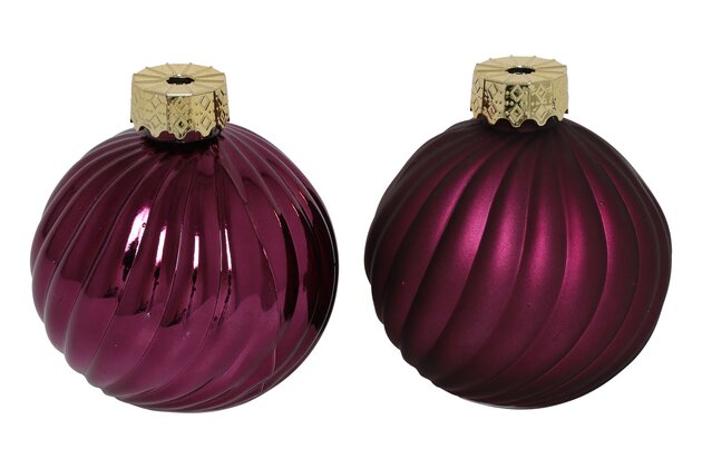 Mini vaas kerstbal D10cm paarse streep 2ass