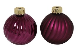 Mini vaas kerstbal D10cm paarse streep 2ass