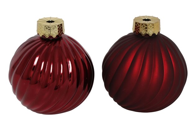 Mini vaas kerstbal D10cm rode streep 2ass