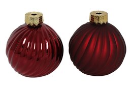 Mini vaas kerstbal D10cm rode streep 2ass