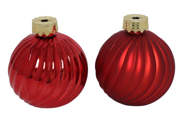 Mini vaas kerstbal D10cm rode streep 2ass