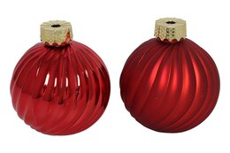 Mini vaas kerstbal D10cm rode streep 2ass