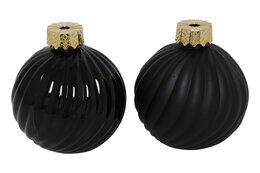 Mini vaas kerstbal D10cm zwarte streep 2ass