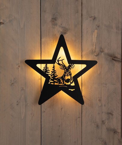 Muurhanger ster 34x35cm 22LED zwart - rendier