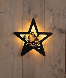 Muurhanger ster 34x35cm 22LED zwart - rendier