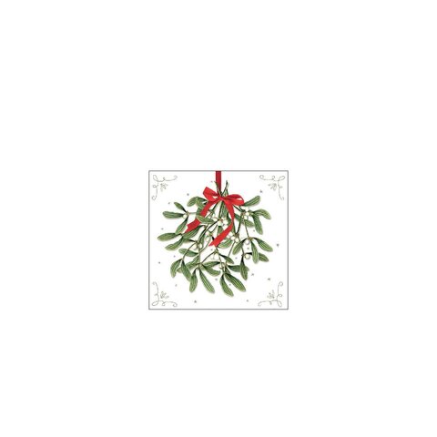 Napkin 25 Mistletoe with bow white