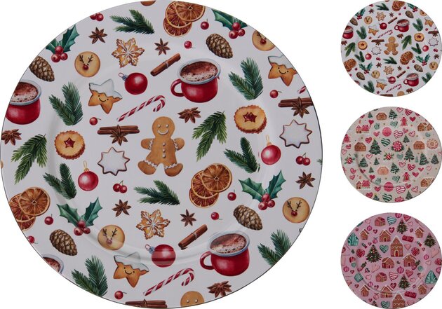 Onderbord D33cm Kerst print 3ass