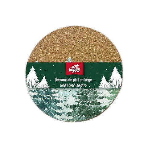 Onderzetter D19cm kurk kerstboom print