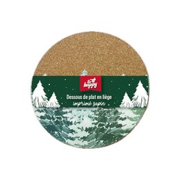 Onderzetter D19cm kurk kerstboom print