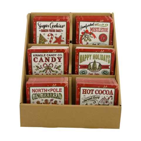 Onderzetter glas 10x10cm Kerst 6ass