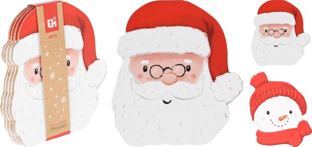 Onderzetter kurk Kerst 4stuks 2ass