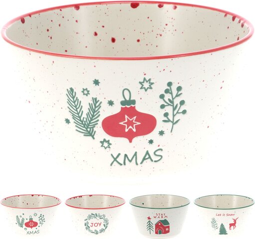 Ontbijtkom D14xH8cm aardewerk Kerst 4ass