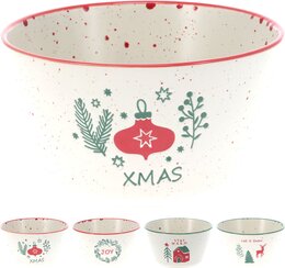 Ontbijtkom D14xH8cm aardewerk Kerst 4ass