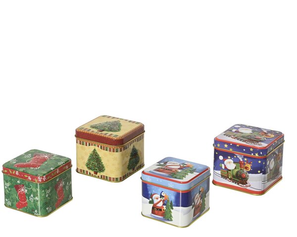 Opbergblik 8x8x8cm Kerst 4ass