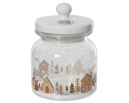 Opbergpot D10xH14cm glas met Kerst dessin