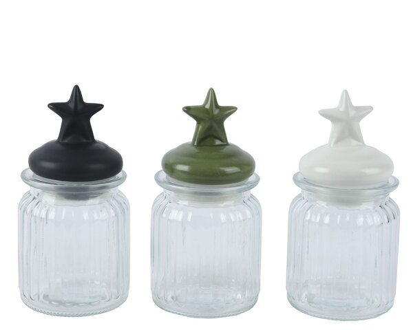 Opbergpot met ster D7xH15cm glas 3ass