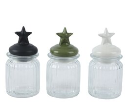 Opbergpot met ster D7xH15cm glas 3ass
