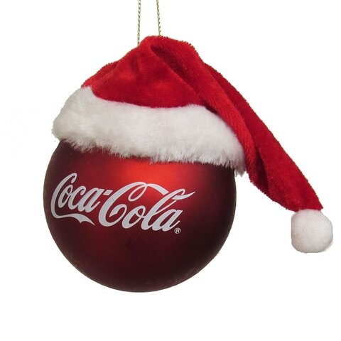 Orn. Coca Cola bal met kerstmanmuts