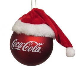 Orn. Coca Cola bal met kerstmanmuts