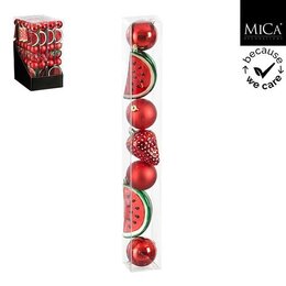 Ornament aardbei kerstbal D6cm 7stuks