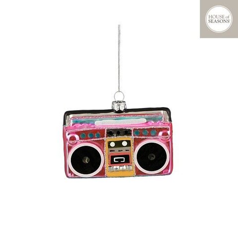 Ornament radio 11x3x8cm glas roze