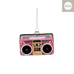 Ornament radio 11x3x8cm glas roze