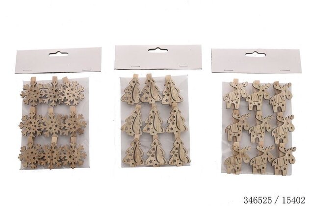 Ornamenten op clip 3ass - hert+boom+sneeuwvlok