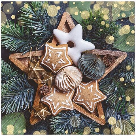 PAW servetten gingerbread stars 33x33cm 20st