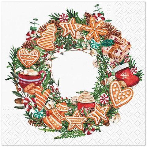 PAW servetten gingerbread wreath 33x33cm 20st