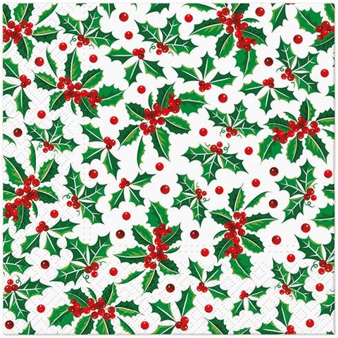 PAW servetten holly pattern 33x33cm 20st