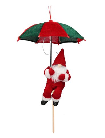 Père Noël gnome parapluie D25xH30cm vert rouge