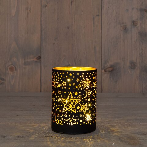 Photophore Kerst 9x12cm 10Led blanc chaud noir