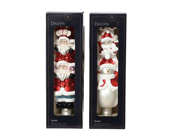 Piek H31cm glas sneeuwman/Kerstman 2ass