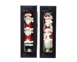 Piek H31cm glas sneeuwman/Kerstman 2ass