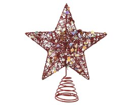 Piek ster 20x23cm ijzer met glitter rood