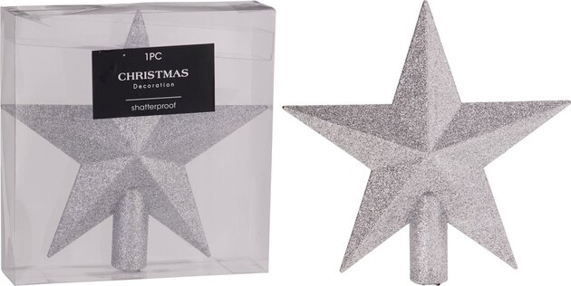 Piek ster H19cm glitter zilver