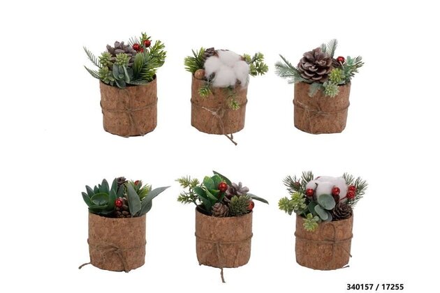 Plant artificiël 11x7cm in katoen pot 6ass